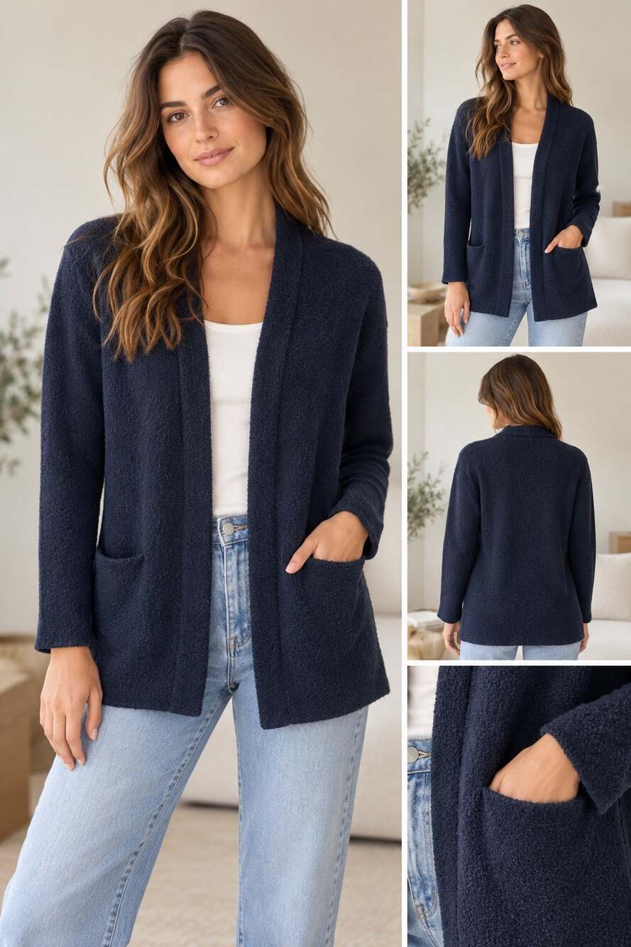 Jenni Kayne Open Knit Wool Cardigan, Pockets, Navy, XS